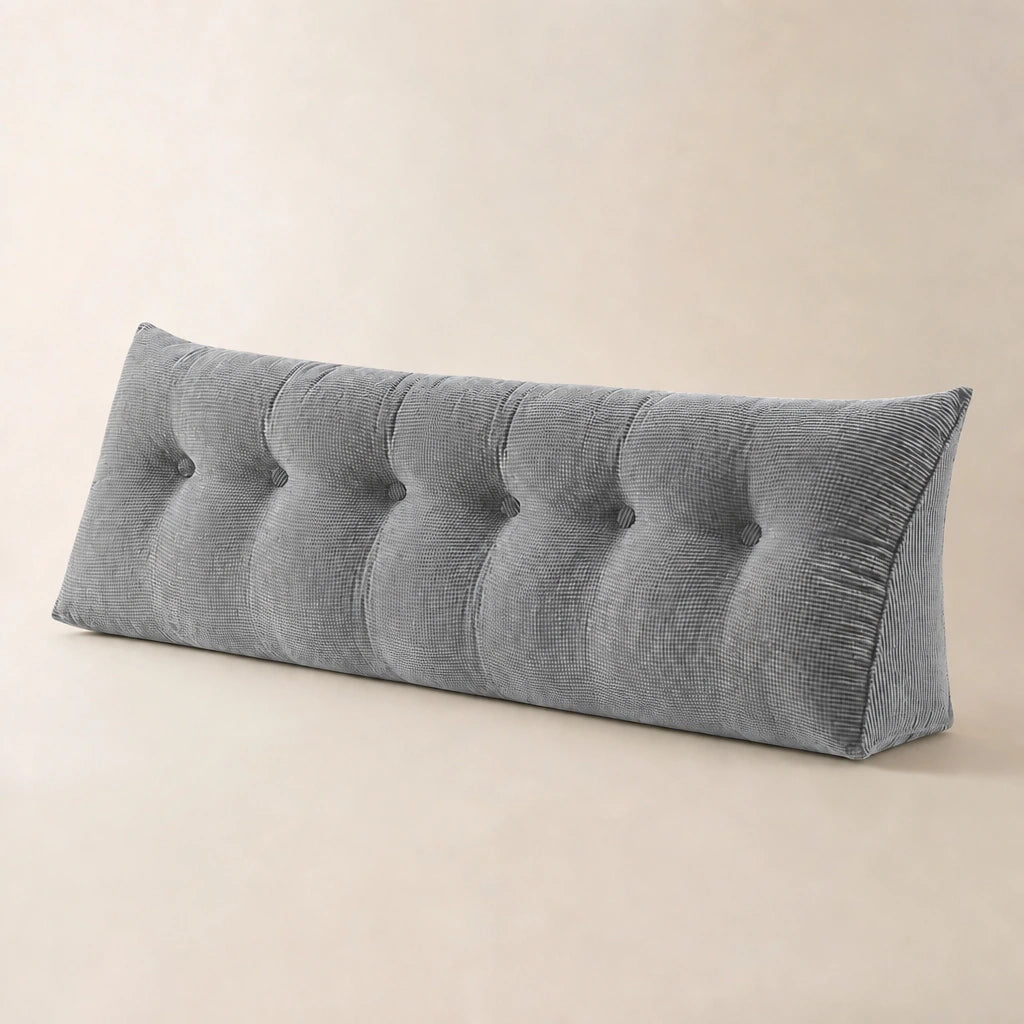 Coussin de lecture lombaire long en polaire – cale dos pour lit et canapé – gris, 120 à 200 cm