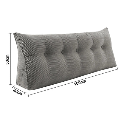 Coussin de lecture lombaire long en polaire – cale dos pour lit et canapé – gris, 120 à 200 cm