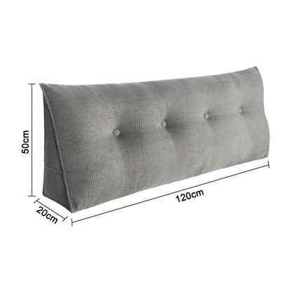 Coussin de lecture lombaire long en polaire – cale dos pour lit et canapé – gris, 120 à 200 cm