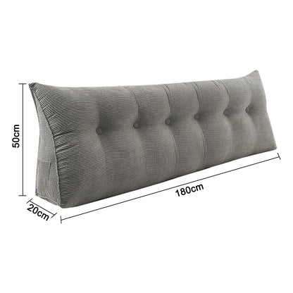 Coussin de lecture lombaire long en polaire – cale dos pour lit et canapé – gris, 120 à 200 cm