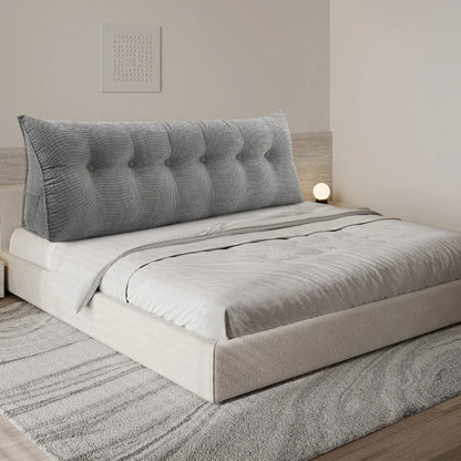 Coussin de lecture lombaire long en polaire – cale dos pour lit et canapé – gris, 120 à 200 cm