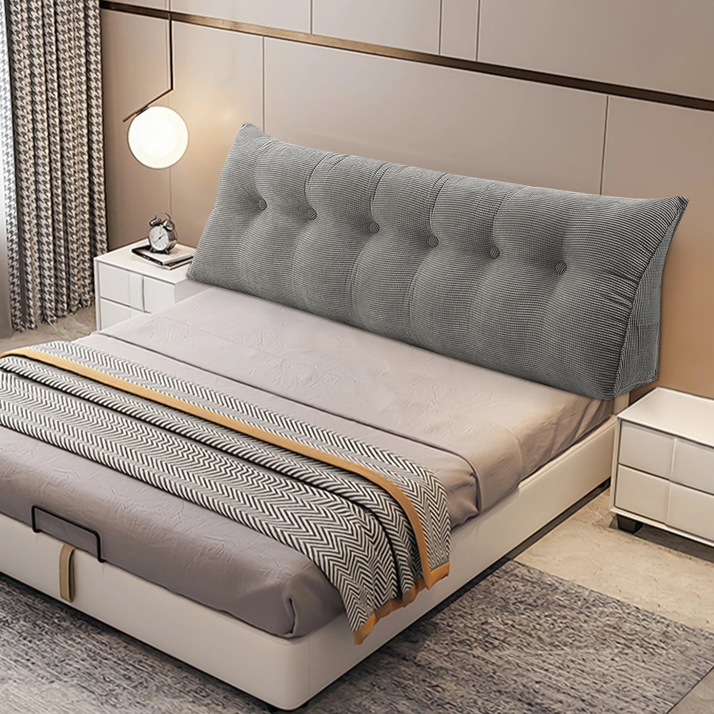 Coussin de lecture lombaire long en polaire – cale dos pour lit et canapé – gris, 120 à 200 cm