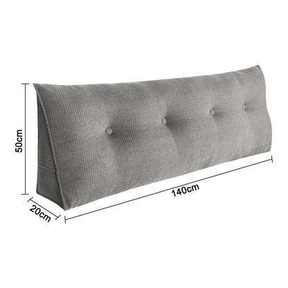 Coussin de lecture lombaire long en polaire – cale dos pour lit et canapé – gris, 120 à 200 cm