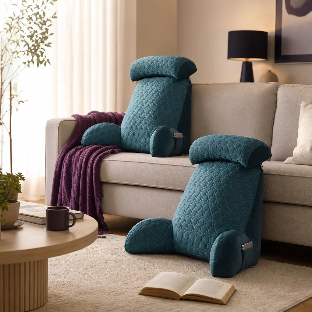 Coussin de lecture à mémoire de forme avec poches